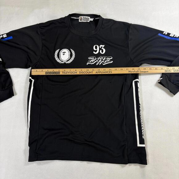 A Bathing Ape BAPE Motorsports Long Sleeve Shirt Mens L Black Graphic Streetwear - Picture 9 of 11